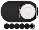 Cookinglife 6 Manteles Individuales + 6 Posavasos - Redondos - Cuero Vegano - Negro