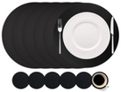 Cookinglife 6 Manteles Individuales + 6 Posavasos - Redondos - Cuero Vegano - Negro
