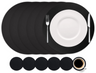 Cookinglife 6 Manteles Individuales + 6 Posavasos - Redondos - Cuero Vegano - Negro