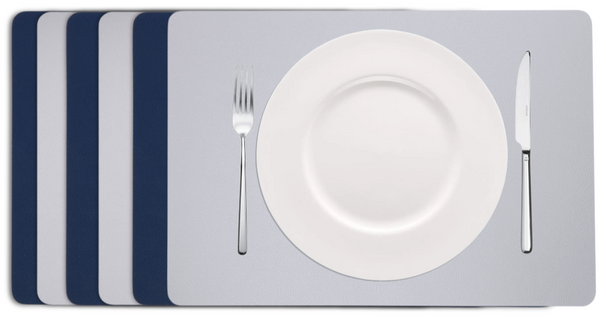 Cookinglife Manteles Individuales - Reversibles - Cuero Vegano - Gris / Azul 46 x 33 cm - 6 Piezas
