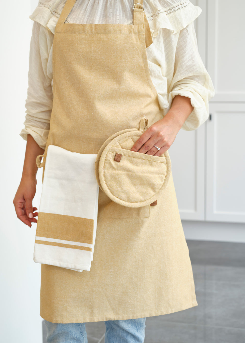 Cosy & Trendy Paños de cocina de tela Ámbar dorado 50 x 70 cm - 3 piezas