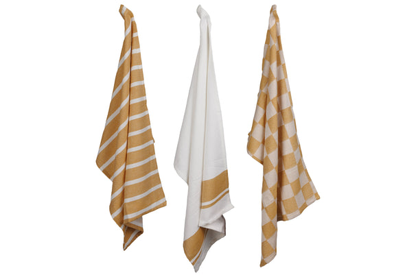 Cosy & Trendy Paños de cocina de tela Ámbar dorado 50 x 70 cm - 3 piezas