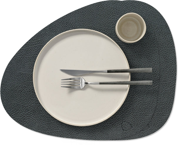 LIND DNA Manteles Individuales Hippo - Cuero - Antracita Negro - Curvado - 44 x 37 cm - 2 Piezas
