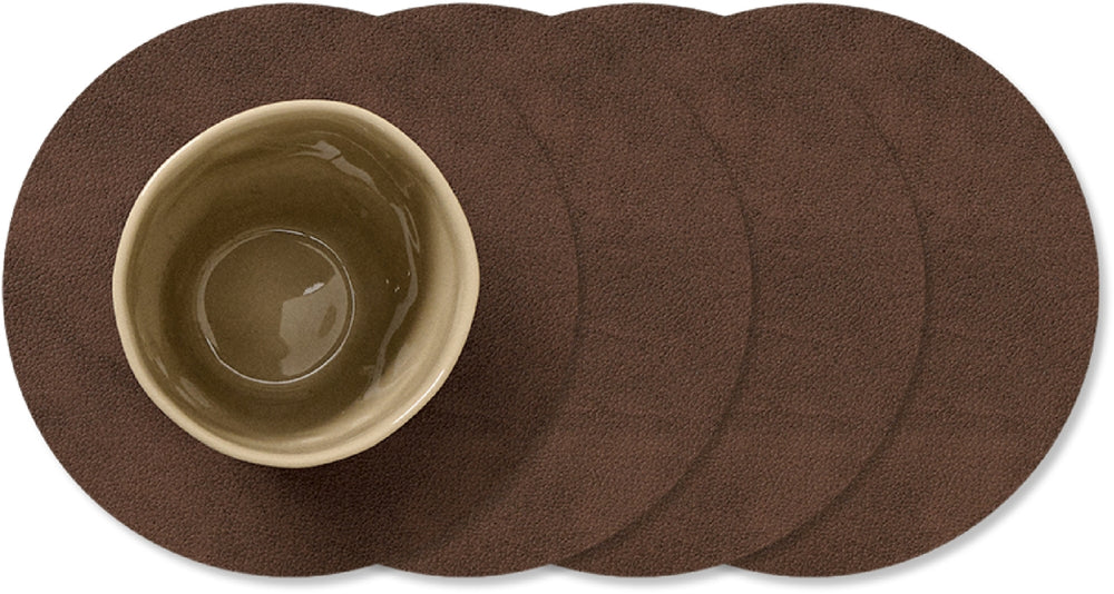 LIND DNA Posavasos Nupo - Cuero - Marrón oscuro - ø 10 cm - 4 unidades