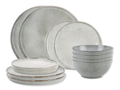 Set de vajilla Salt & Pepper Artisan Verde 12 piezas / 4 personas - 4 platos de cena, 4 platos de desayuno y 4 cuencos