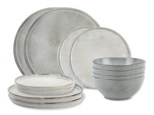 Set de vajilla Salt & Pepper Artisan Verde 12 piezas / 4 personas - 4 platos de cena, 4 platos de desayuno y 4 cuencos