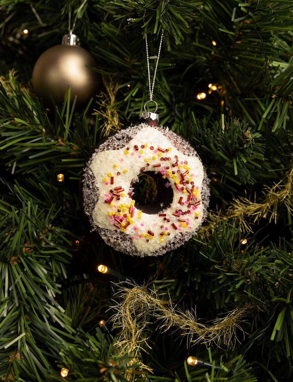 Bola de Navidad Nordic Light Donut blanco/marrón 10 cm