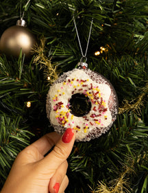 Bola de Navidad Nordic Light Donut blanco/marrón 10 cm