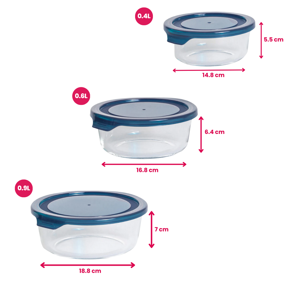 Recipientes de vidrio para conservar Sareva - Para llevar - con tapas - fuentes para horno - Cook & Fresh - 3 piezas