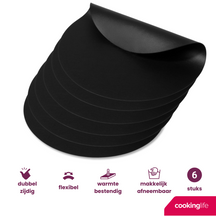 Cookinglife Manteles Individuales - Cuero Vegano - Negro - ø 38 cm - 6 piezas