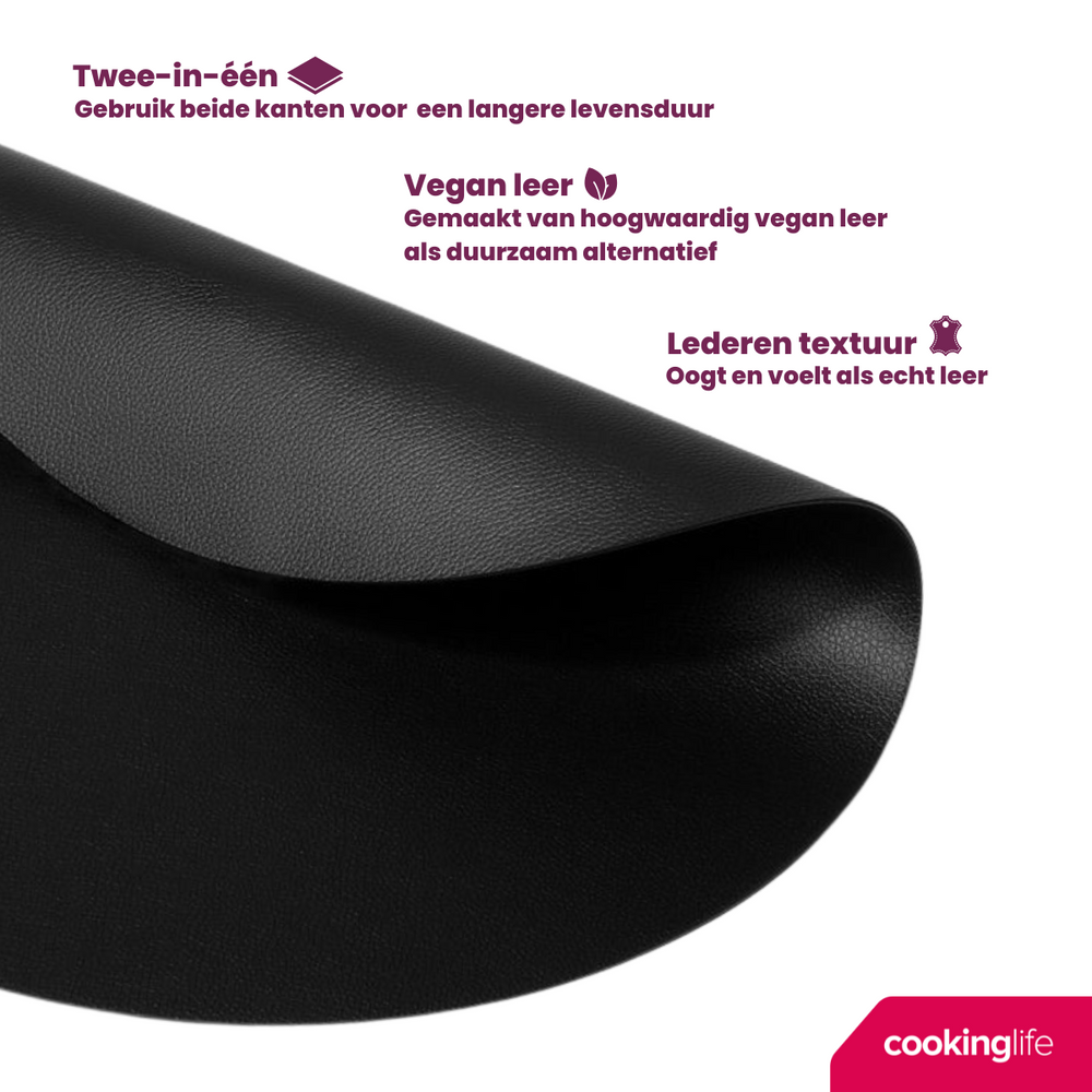Cookinglife Manteles Individuales - Cuero Vegano - Negro - ø 38 cm - 6 piezas