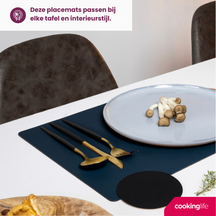 Cookinglife Manteles Individuales - Reversibles - Cuero Vegano - Gris / Azul 46 x 33 cm - 6 Piezas