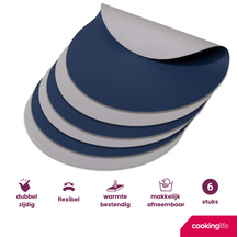 Cookinglife Manteles Individuales - Reversibles - Cuero Vegano - Gris / Azul ø 38 cm - 6 Piezas