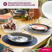 Cookinglife 6 Manteles Individuales + 6 Posavasos - Reversibles - Redondos - Cuero Vegano - Azul / Gris