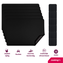 Cookinglife 6 Manteles Individuales + 6 Posavasos - Cuero Vegano - Negro