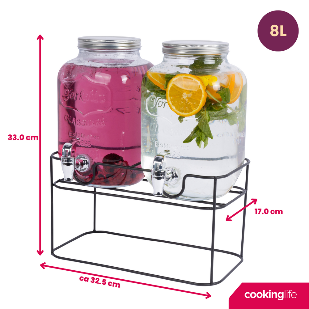Dispensador doble de bebidas Cookinglife - con soporte - 2 x 4 litros