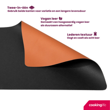 Cookinglife 6 Manteles Individuales + 6 Posavasos - Reversibles - Cuero Vegano - Negro / Cognac