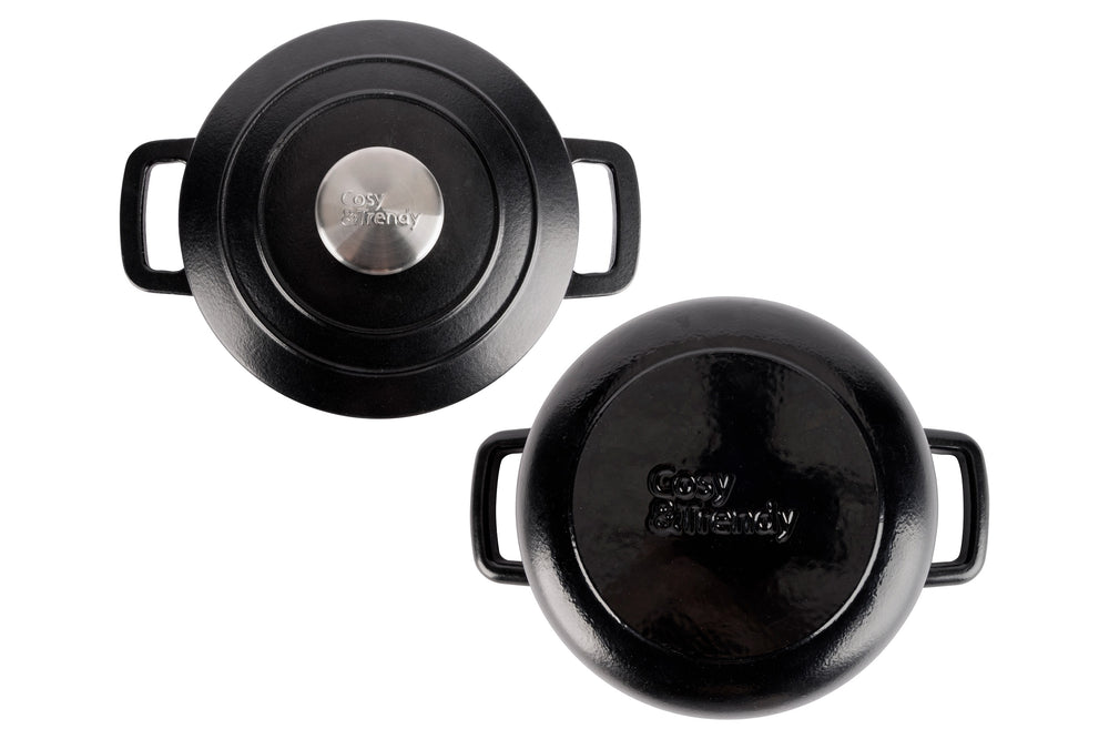 Olla para asar con tapa Fontestic de hierro fundido negro Ø 20 cm / 2.7 litros - capa antiadherente esmaltada