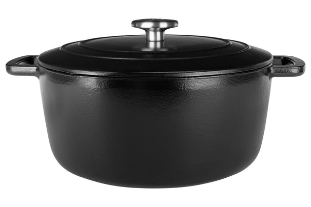 Olla para asar con tapa Fontestic de hierro fundido negro Ø 28 cm / 6.8 litros - capa antiadherente esmaltada