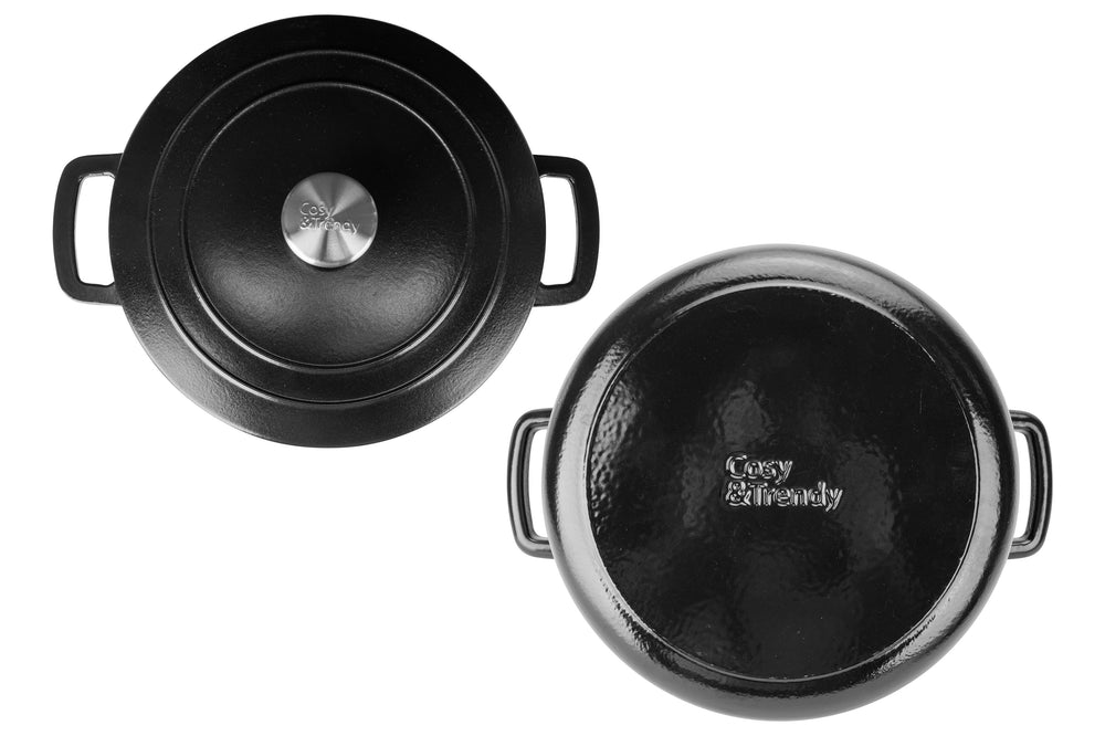 Olla para asar con tapa Fontestic de hierro fundido negro Ø 28 cm / 6.8 litros - capa antiadherente esmaltada