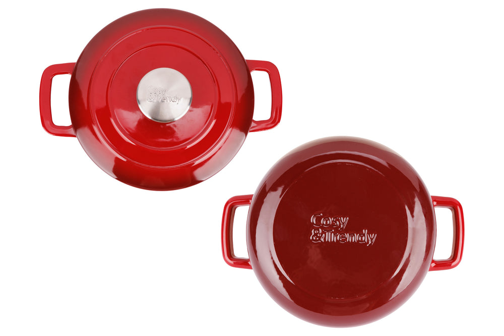 Olla para asar con tapa Fontestic de hierro fundido rojo tradicional Ø 20 cm / 2.7 litros - capa antiadherente esmaltada