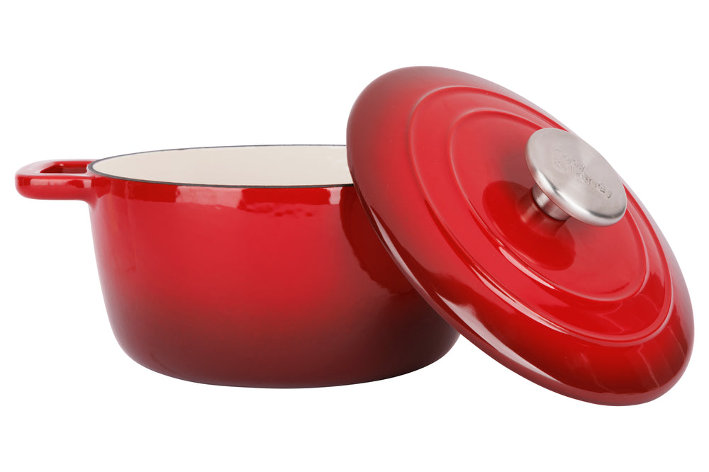 Olla para asar con tapa Fontestic de hierro fundido rojo tradicional Ø 20 cm / 2.7 litros - capa antiadherente esmaltada