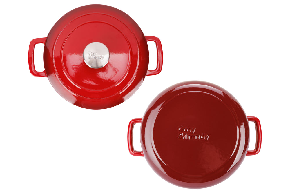 Olla para asar con tapa Fontestic de hierro fundido rojo tradicional Ø 24 cm / 4.6 litros - capa antiadherente esmaltada