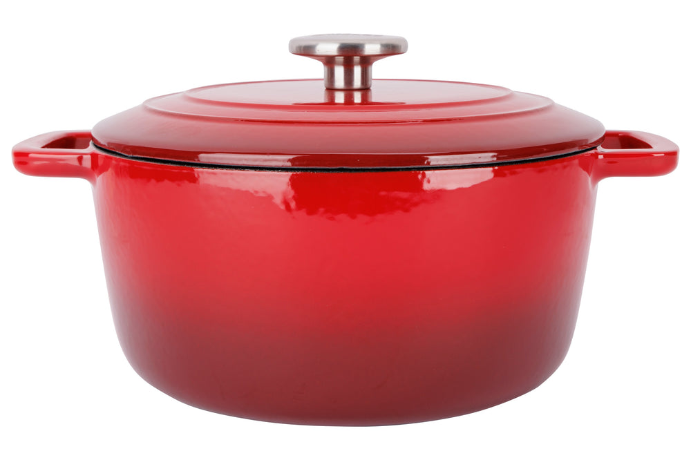 Olla para asar con tapa Fontestic de hierro fundido rojo tradicional Ø 24 cm / 4.6 litros - capa antiadherente esmaltada