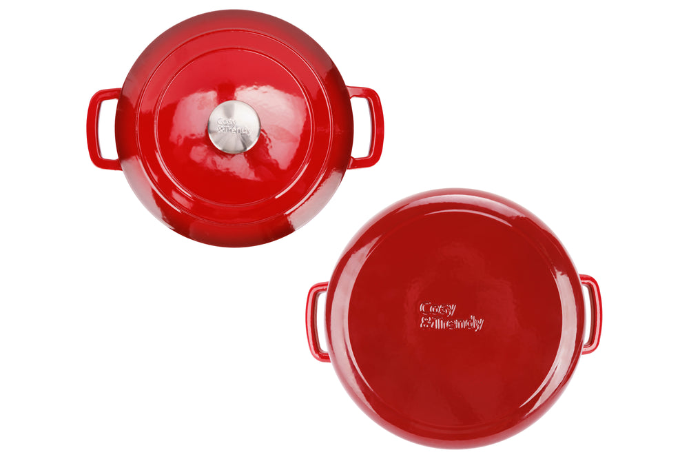 Olla para asar con tapa Fontestic de hierro fundido rojo tradicional Ø 28 cm / 6.8 litros - capa antiadherente esmaltada