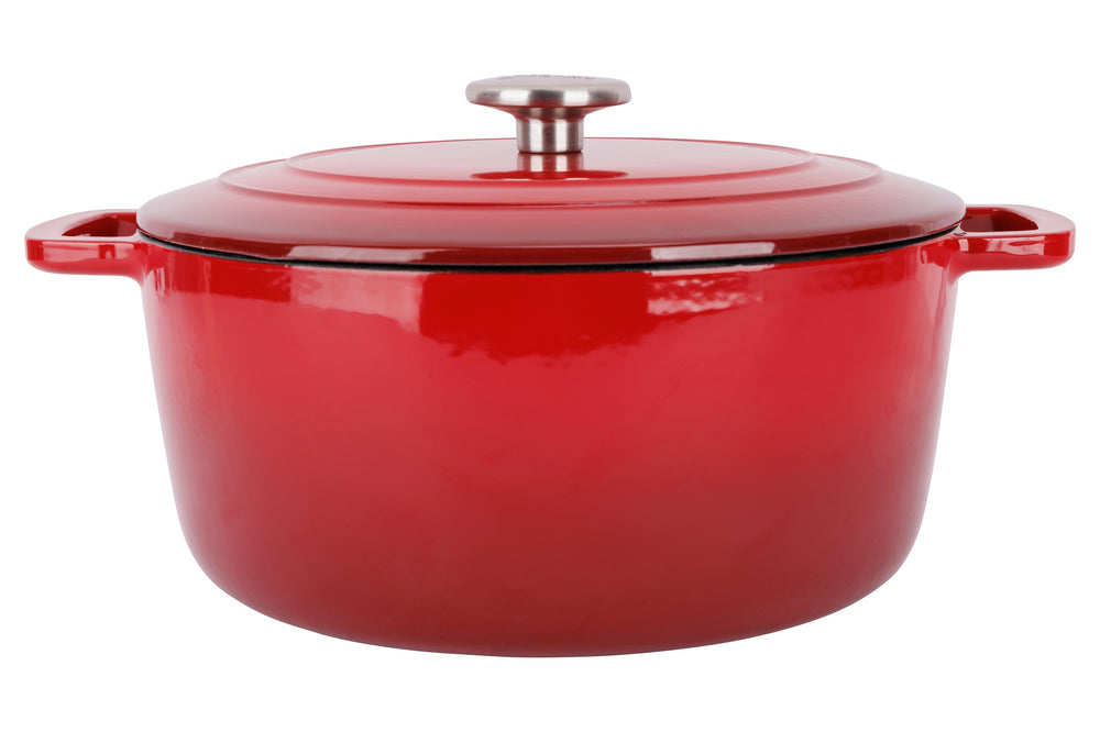 Olla para asar con tapa Fontestic de hierro fundido rojo tradicional Ø 28 cm / 6.8 litros - capa antiadherente esmaltada