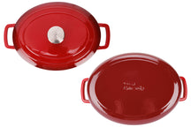 Olla para asar con tapa Fontestic de hierro fundido rojo tradicional ovalada - 31 x 24 cm / 6 litros - capa antiadherente esmaltada