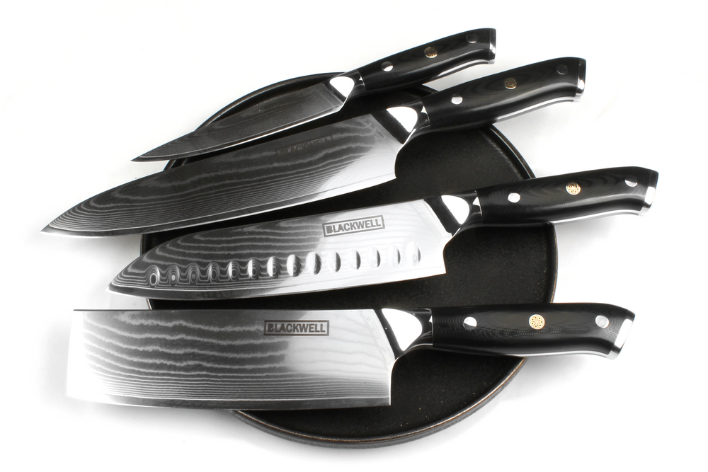 Cuchillo Nakiri Blackwell para verduras estilo japonés - 67 capas de acero damasco - VG10 - 17,5 cm