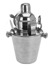 Set de bar Cookinglife de acero inoxidable 6 piezas - Coctelera, cubo de hielo, colador, abridor de botellas, pinzas y cuchillo