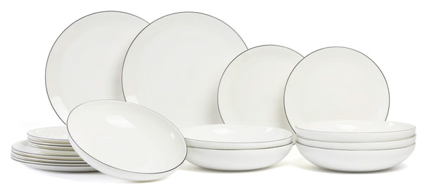 Set de vajilla ASA Selection A Table Ligne Noire 18 piezas / 6 personas - 6 platos de cena, 6 platos de desayuno y 6 platos para pasta/sopa