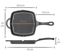 Blackwell Set de sartenes de hierro fundido 2 piezas Sartén ø 25 cm & Sartén parrilla 23 x 23 cm - apto para todas las fuentes de calor - sin recubrimiento antiadherente