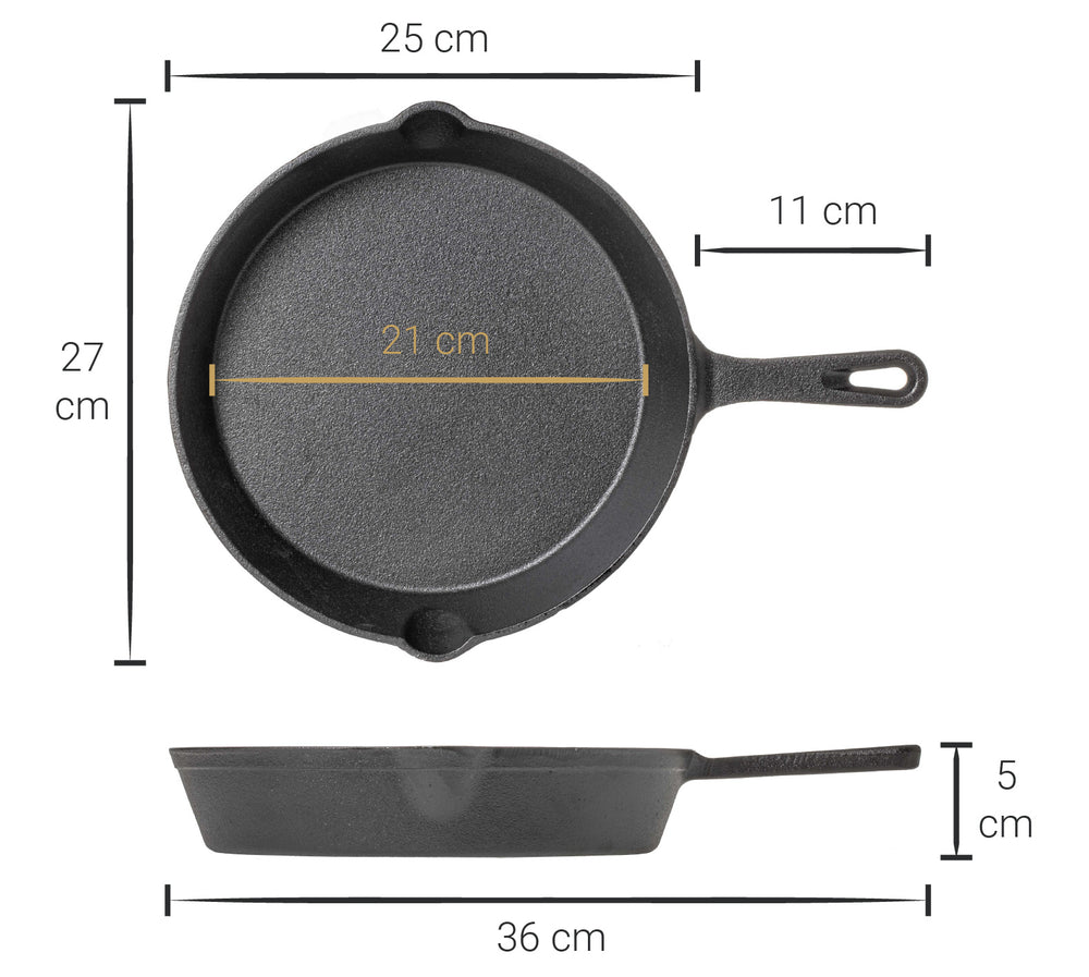 Blackwell Set de sartenes de hierro fundido 2 piezas Sartén ø 25 cm & Sartén parrilla 23 x 23 cm - apto para todas las fuentes de calor - sin recubrimiento antiadherente