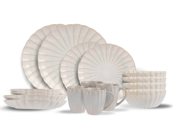 Juego de vajilla Cosy & Trendy Astera Pure 16 piezas / 4 personas - 4 platos de cena, 4 platos de desayuno, 4 cuencos y 4 tazas