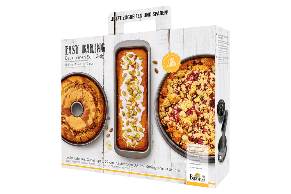 Birkmann Set de Moldes para Hornear Easy Baking - 3 piezas - Molde desmontable, Molde Bundt y Molde para Pastel
