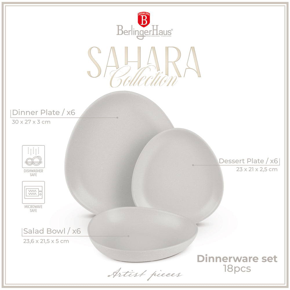 BerlingerHaus Juego de Vajilla Mate Crema Ovalado - 18 Piezas / 6 Personas - 6 platos de cena, 6 platos de desayuno y 6 platos hondos