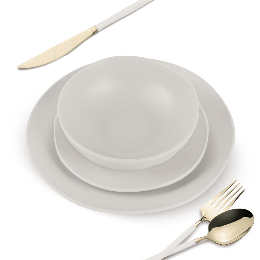 BerlingerHaus Set de Mesa Mate Crema Redonda - 18 Piezas / 6 Personas - 6 platos de cena, 6 platos de desayuno y 6 platos hondos
