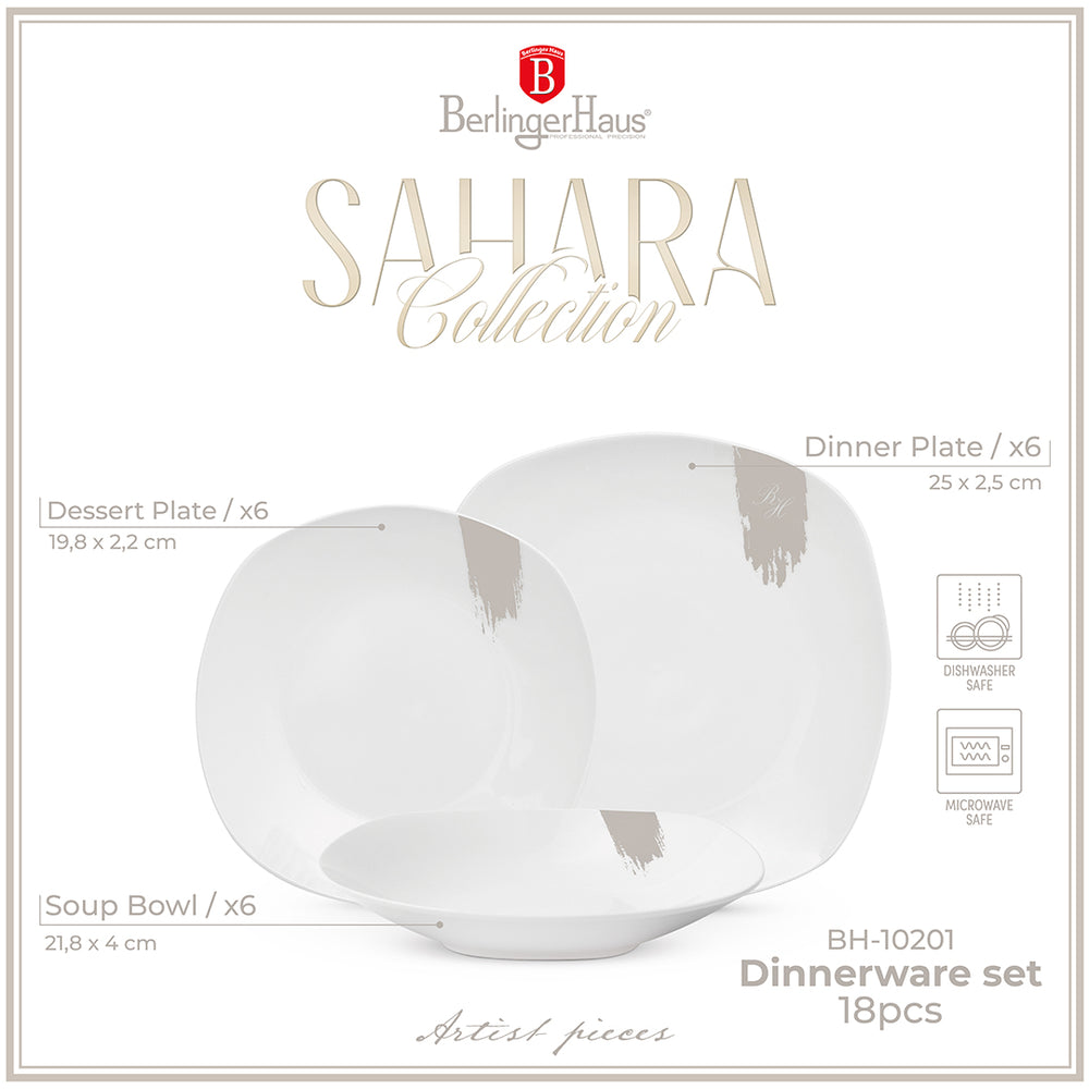 BerlingerHaus Juego de Vajilla Crema - 18 Piezas / 6 Personas - 6 platos de cena, 6 platos de desayuno y 6 platos hondos