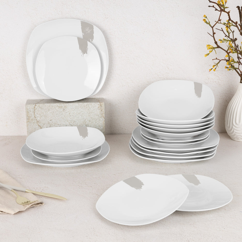 BerlingerHaus Juego de Vajilla Crema - 18 Piezas / 6 Personas - 6 platos de cena, 6 platos de desayuno y 6 platos hondos