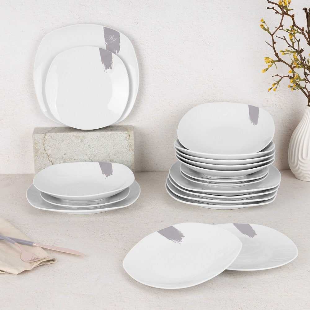 BerlingerHaus Juego de Vajilla Taupe - 18 Piezas / 6 Personas - 6 platos de cena, 6 platos de desayuno y 6 platos hondos