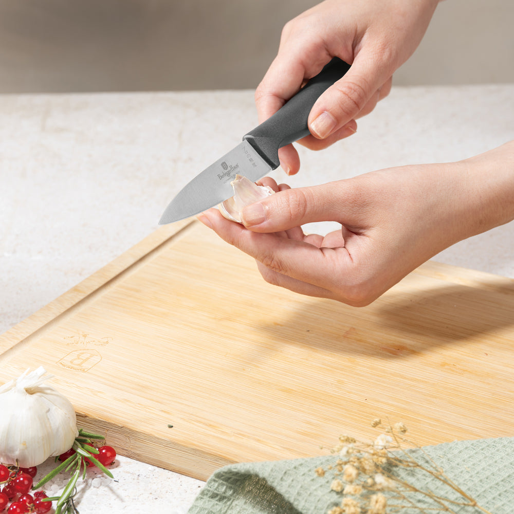 BerlingerHaus Bloque de cuchillos Mate Antracita Redondo 6 piezas - Cuchillo de chef, Cuchillo de pan, Santoku, Cuchillo de oficina & Cuchillo pelador
