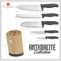 BerlingerHaus Bloque de cuchillos Mate Antracita Redondo 6 piezas - Cuchillo de chef, Cuchillo de pan, Santoku, Cuchillo de oficina & Cuchillo pelador