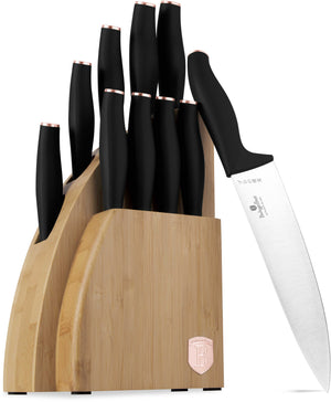 BerlingerHaus Bloque de Cuchillos Negro Rosado 10 Piezas - Cuchillo de Chef, Cuchillo de Pan, Cuchillo Santoku, Cuchillo de Oficina, Cuchillo Pelador & 4 Cuchillos de Carne