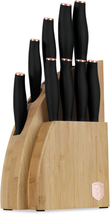 BerlingerHaus Bloque de Cuchillos Negro Rosado 10 Piezas - Cuchillo de Chef, Cuchillo de Pan, Cuchillo Santoku, Cuchillo de Oficina, Cuchillo Pelador & 4 Cuchillos de Carne