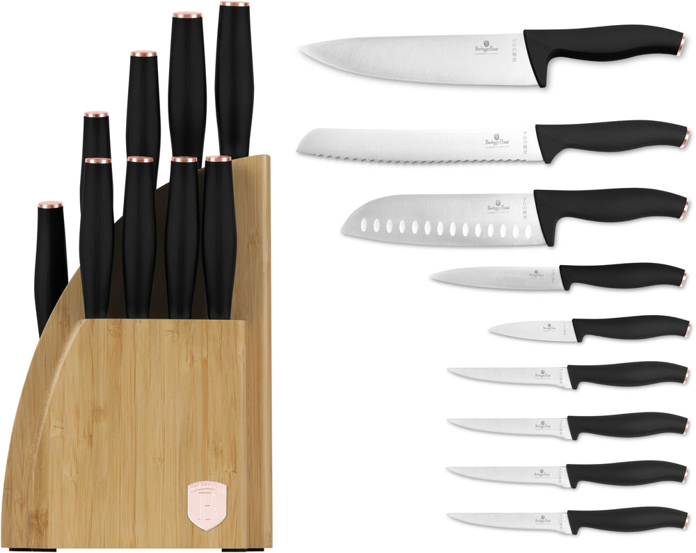BerlingerHaus Bloque de Cuchillos Negro Rosado 10 Piezas - Cuchillo de Chef, Cuchillo de Pan, Cuchillo Santoku, Cuchillo de Oficina, Cuchillo Pelador & 4 Cuchillos de Carne
