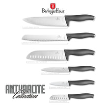BerlingerHaus Set de Cuchillos Matte Antracita 6 Piezas - Cuchillo de Chef, Cuchillo de Pan, Santoku, Cuchillo de Oficina, Cuchillo de Pelar & Mini Santoku