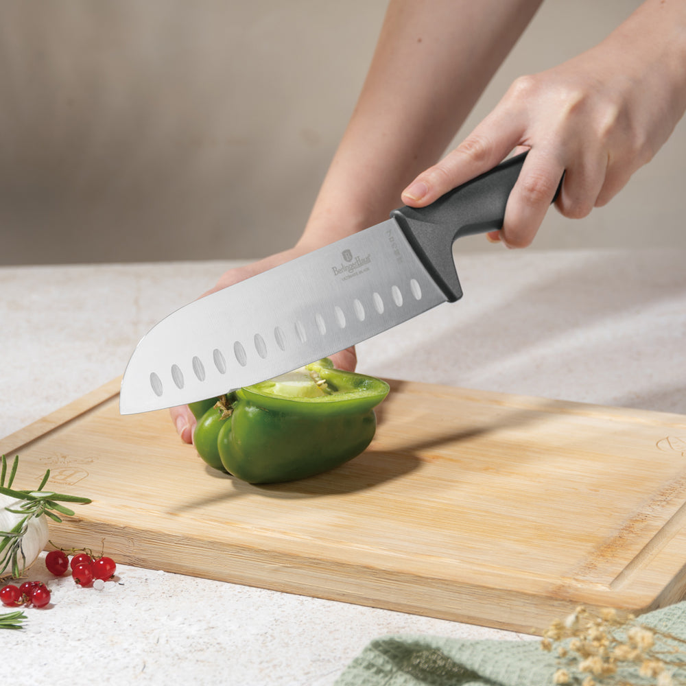 BerlingerHaus Set de Cuchillos Matte Antracita 6 Piezas - Cuchillo de Chef, Cuchillo de Pan, Santoku, Cuchillo de Oficina, Cuchillo de Pelar & Mini Santoku